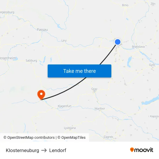 Klosterneuburg to Lendorf map