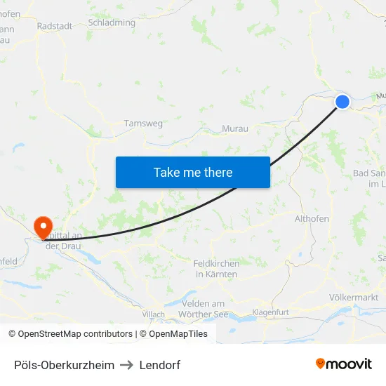 Pöls-Oberkurzheim to Lendorf map