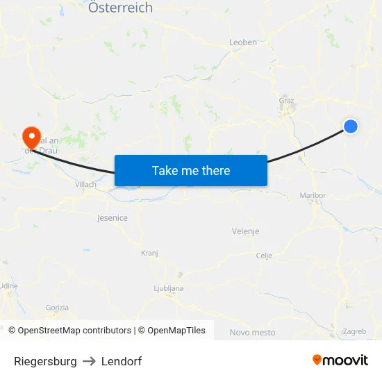 Riegersburg to Lendorf map