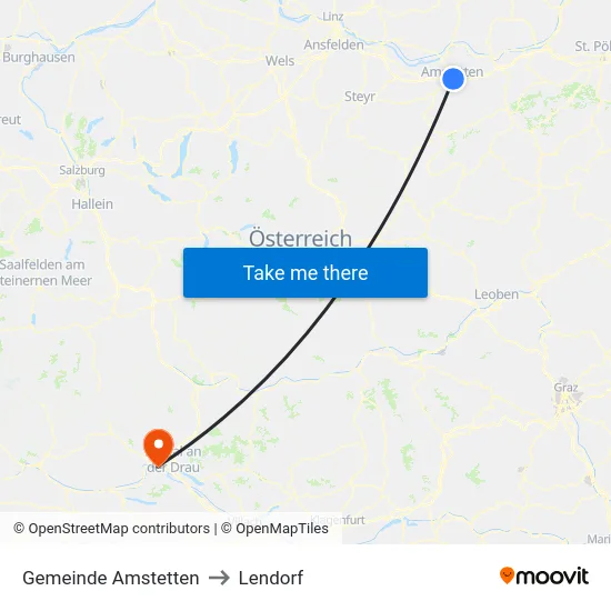 Gemeinde Amstetten to Lendorf map