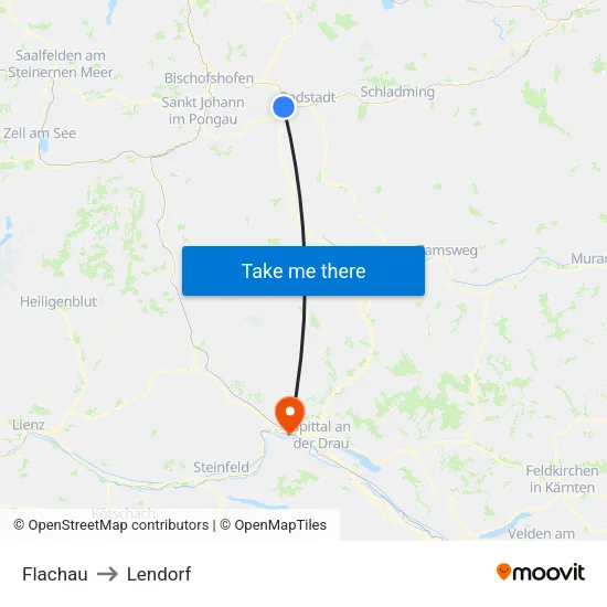 Flachau to Lendorf map