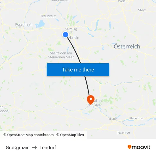 Großgmain to Lendorf map