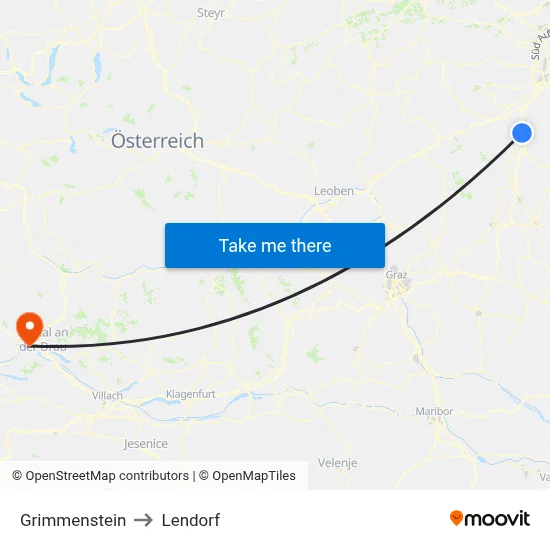 Grimmenstein to Lendorf map