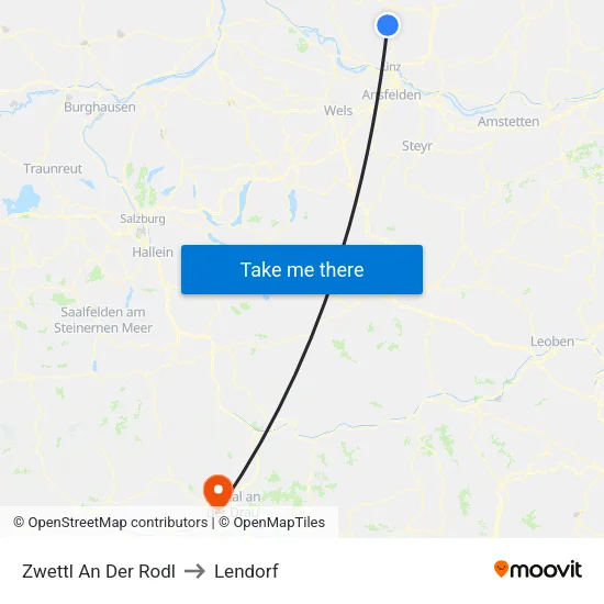Zwettl An Der Rodl to Lendorf map
