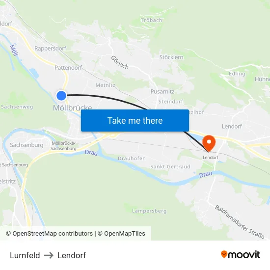 Lurnfeld to Lendorf map