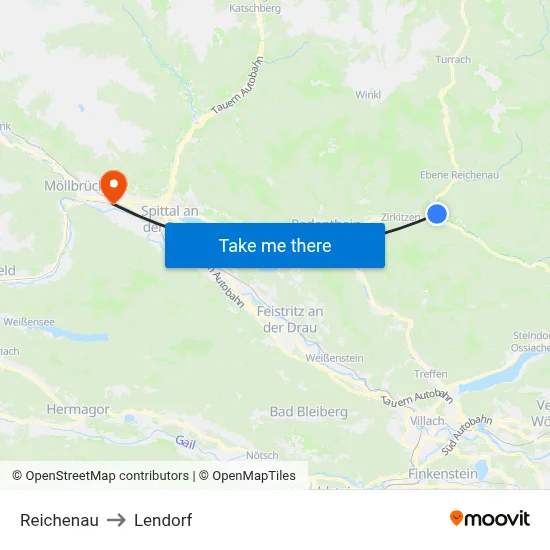 Reichenau to Lendorf map
