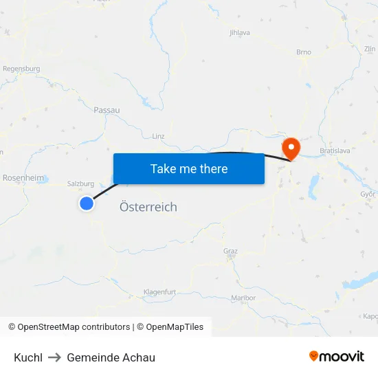Kuchl to Gemeinde Achau map