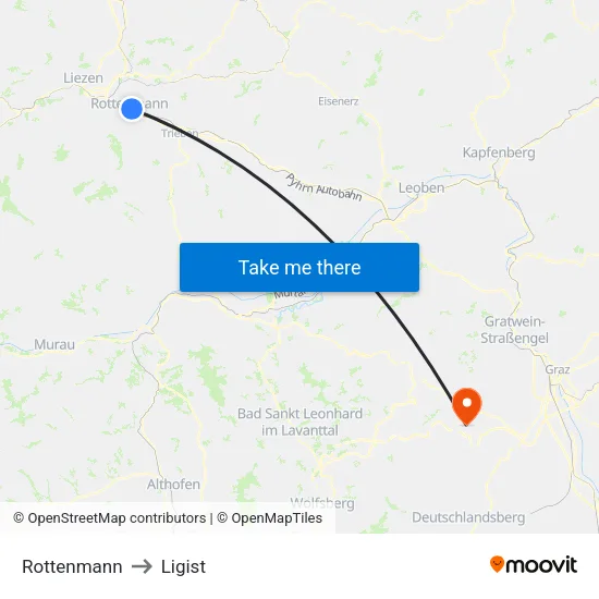 Rottenmann to Ligist map