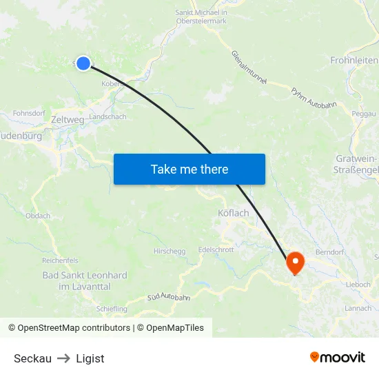 Seckau to Ligist map