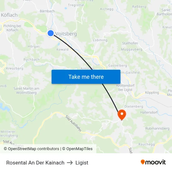 Rosental An Der Kainach to Ligist map