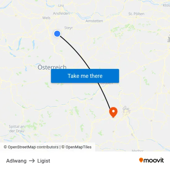 Adlwang to Ligist map