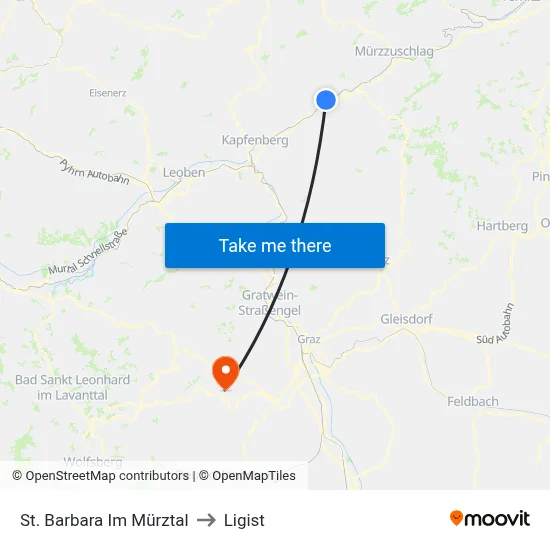 St. Barbara Im Mürztal to Ligist map