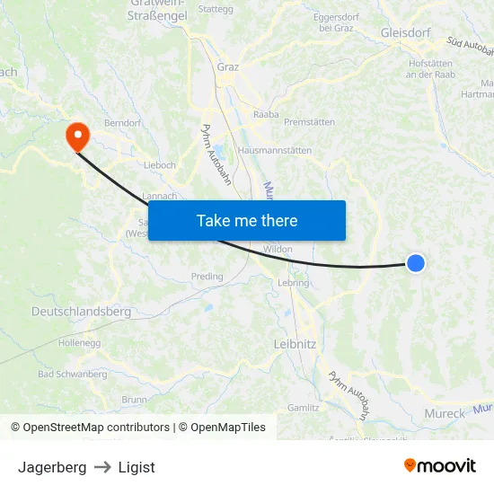 Jagerberg to Ligist map