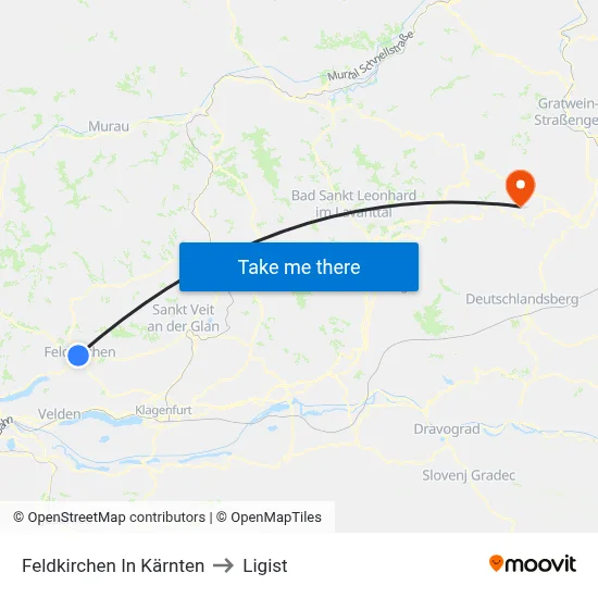 Feldkirchen In Kärnten to Ligist map