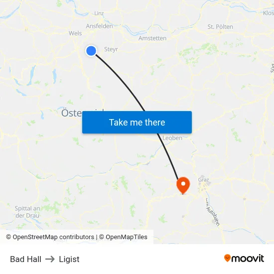 Bad Hall to Ligist map