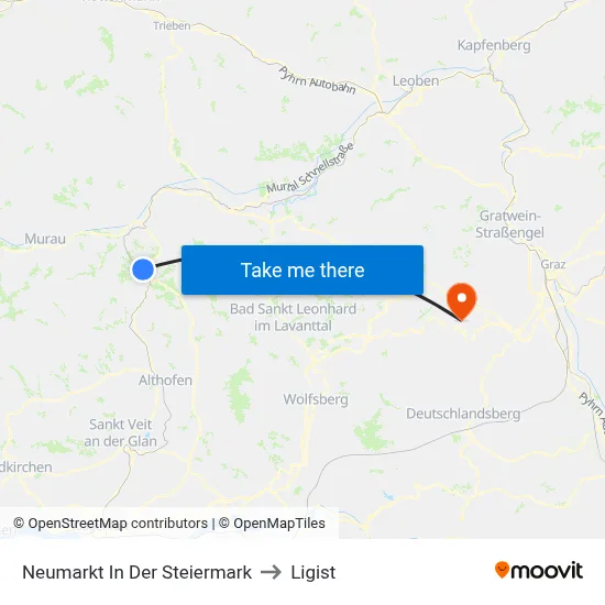 Neumarkt In Der Steiermark to Ligist map