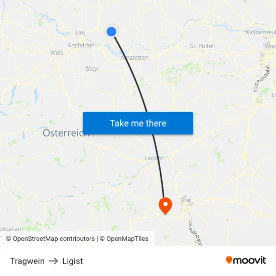 Tragwein to Ligist map