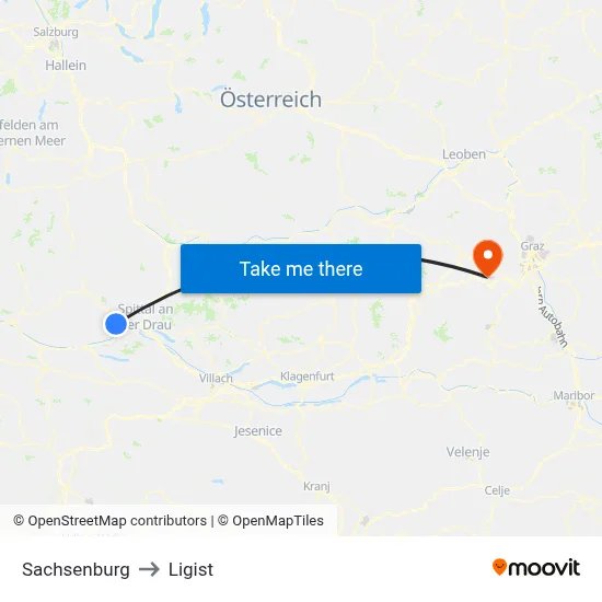 Sachsenburg to Ligist map