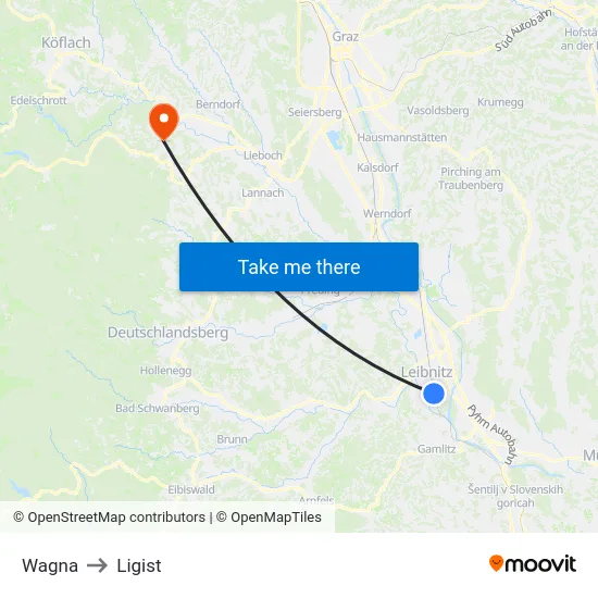 Wagna to Ligist map