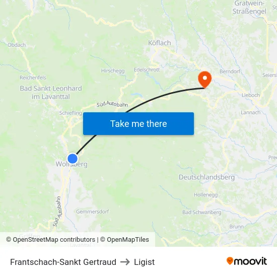 Frantschach-Sankt Gertraud to Ligist map
