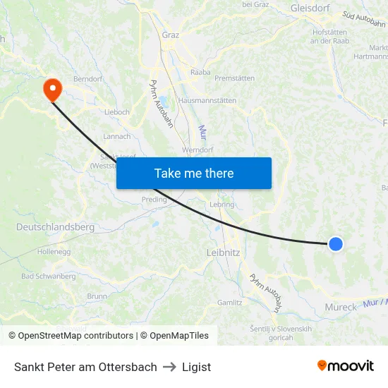 Sankt Peter am Ottersbach to Ligist map