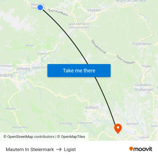 Mautern In Steiermark to Ligist map