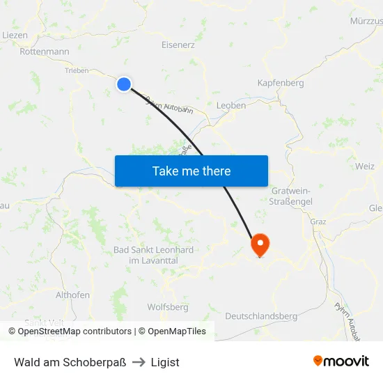 Wald am Schoberpaß to Ligist map