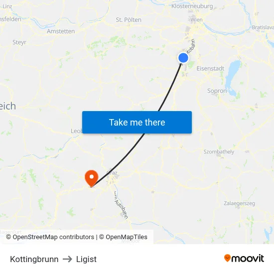 Kottingbrunn to Ligist map