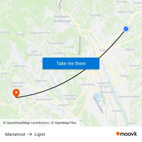 Mariatrost to Ligist map