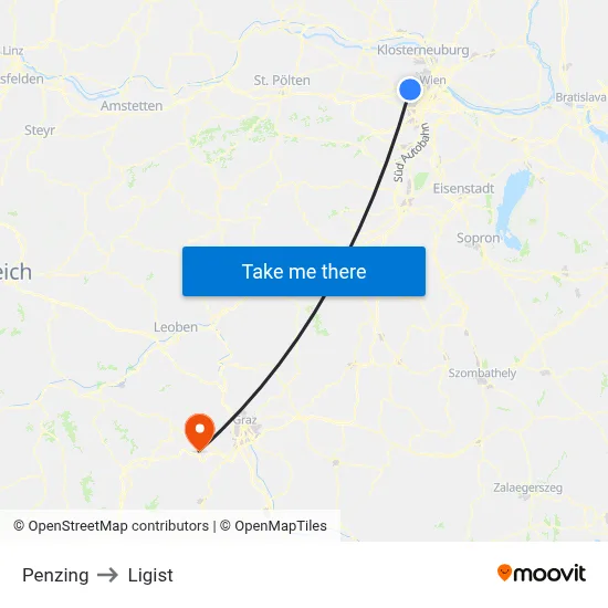Penzing to Ligist map