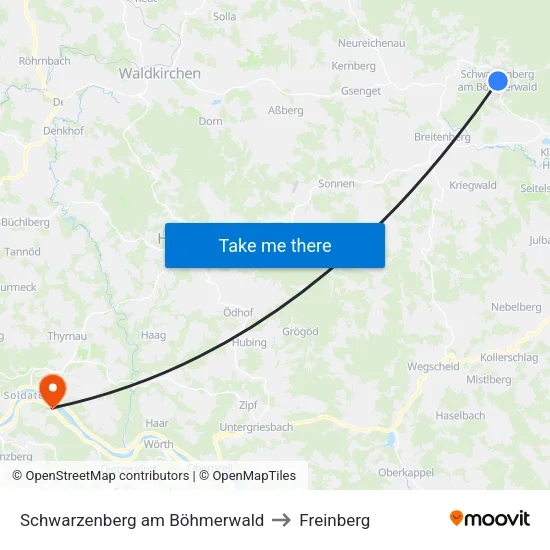 Schwarzenberg am Böhmerwald to Freinberg map