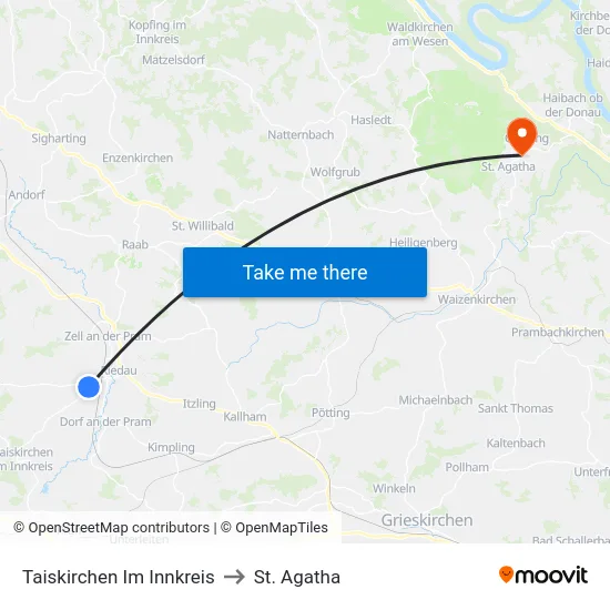 Taiskirchen Im Innkreis to St. Agatha map