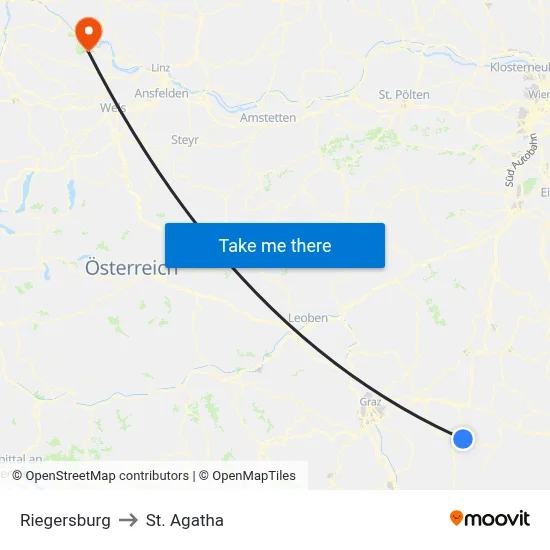 Riegersburg to St. Agatha map