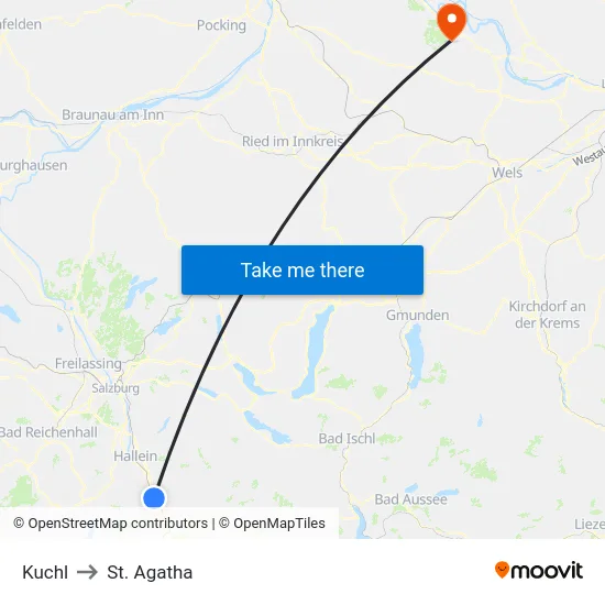 Kuchl to St. Agatha map