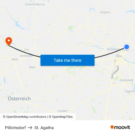 Pillichsdorf to St. Agatha map