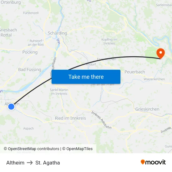 Altheim to St. Agatha map