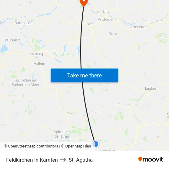Feldkirchen In Kärnten to St. Agatha map