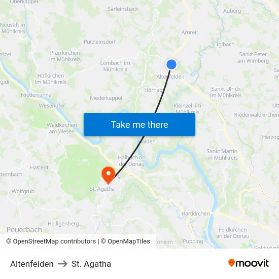 Altenfelden to St. Agatha map