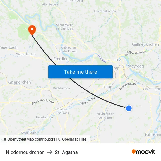 Niederneukirchen to St. Agatha map
