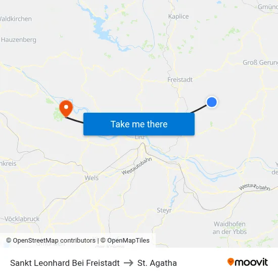 Sankt Leonhard Bei Freistadt to St. Agatha map