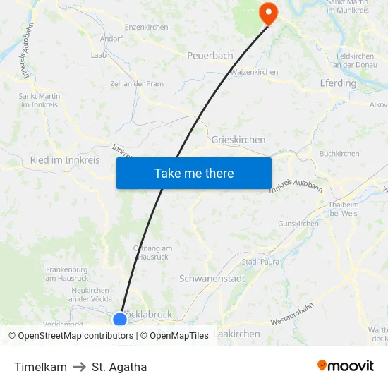 Timelkam to St. Agatha map