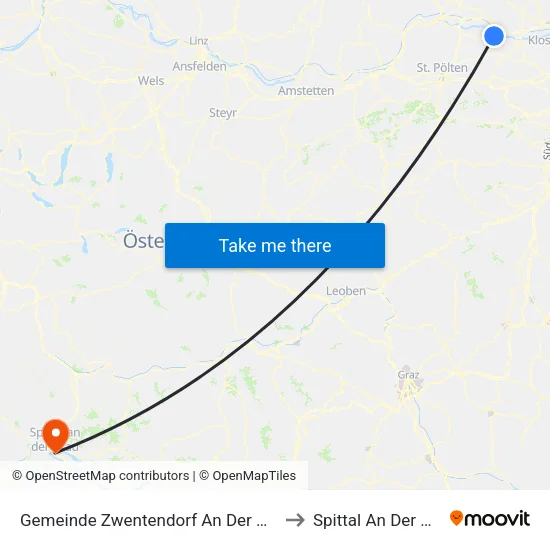 Gemeinde Zwentendorf An Der Donau to Spittal An Der Drau map