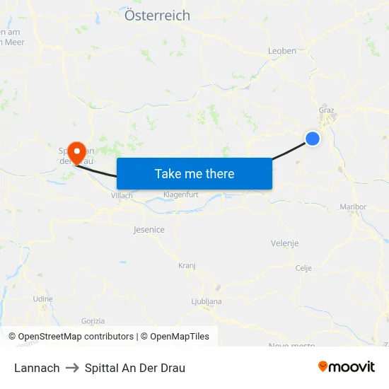 Lannach to Spittal An Der Drau map