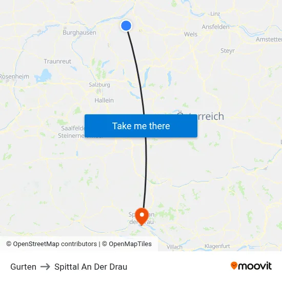 Gurten to Spittal An Der Drau map