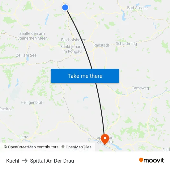 Kuchl to Spittal An Der Drau map