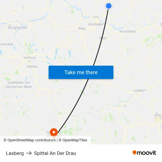 Lasberg to Spittal An Der Drau map