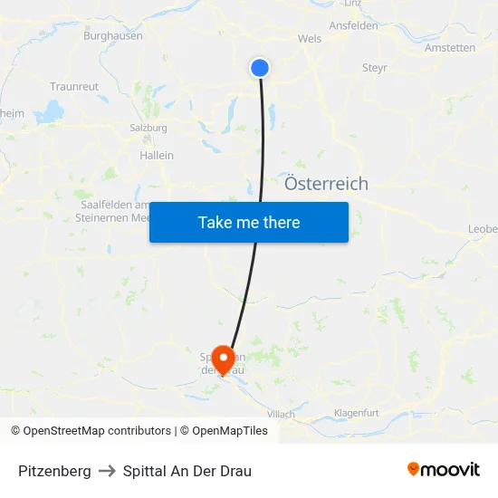 Pitzenberg to Spittal An Der Drau map