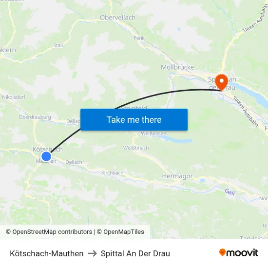 Kötschach-Mauthen to Spittal An Der Drau map