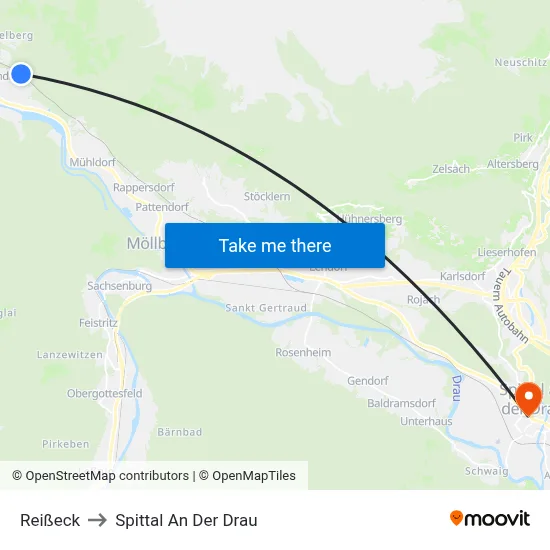 Reißeck to Spittal An Der Drau map
