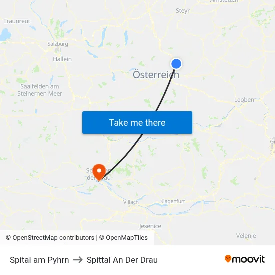 Spital am Pyhrn to Spittal An Der Drau map